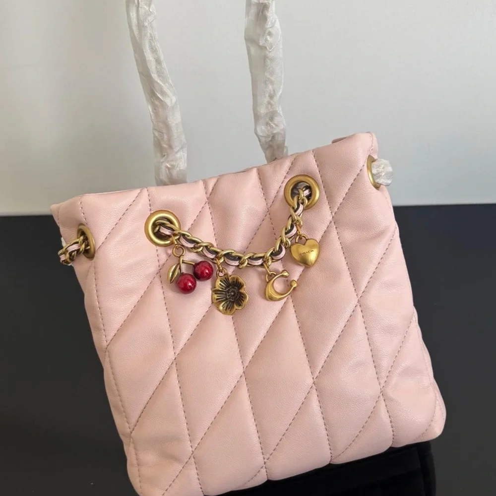 Coach Pink Quilted Crossbody with Charm Chain
